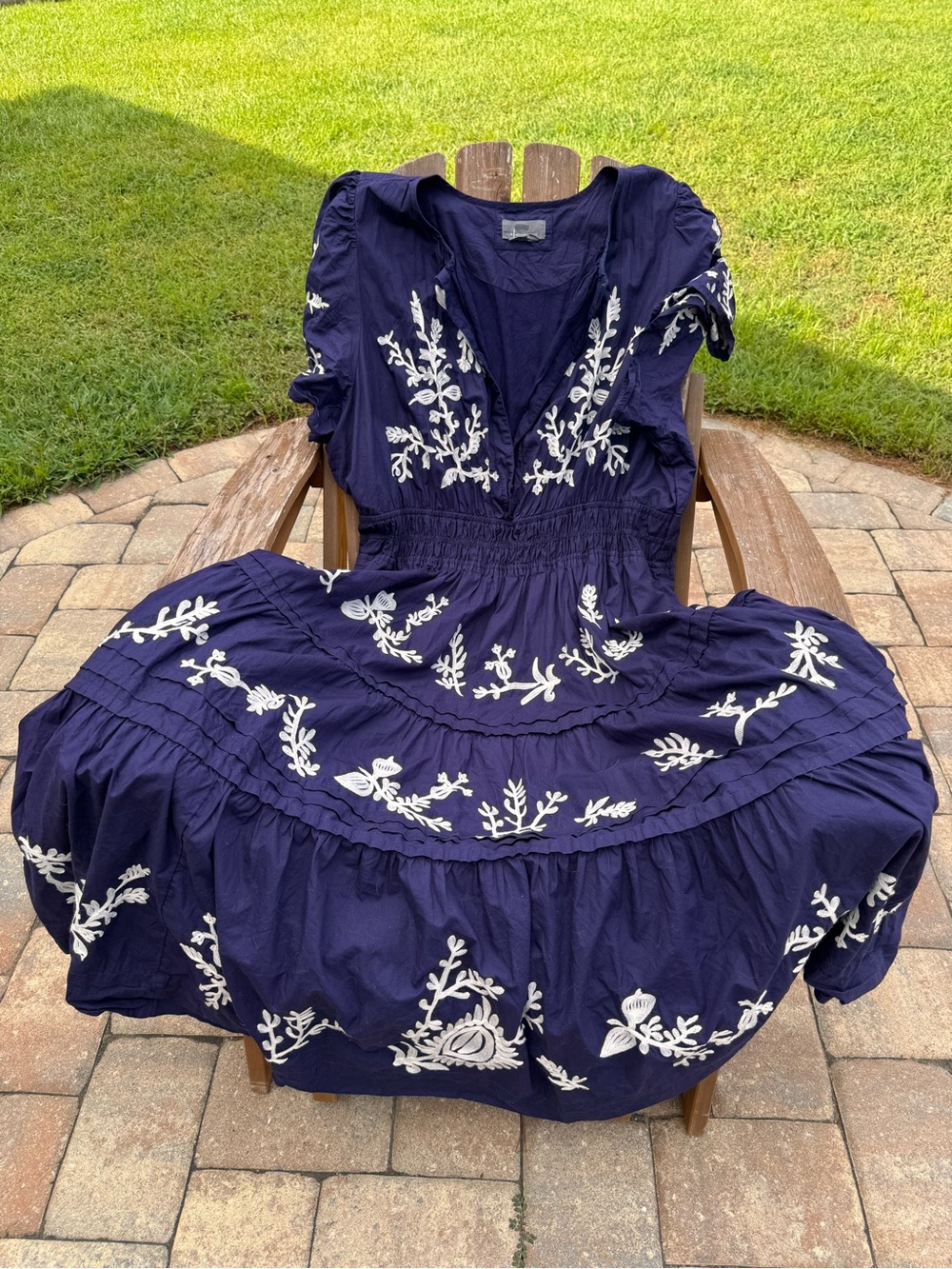 Anthropologie Sommerset Navy Blue Maxi Dress with Cream Floral Embroidery - Picture 5 of 10